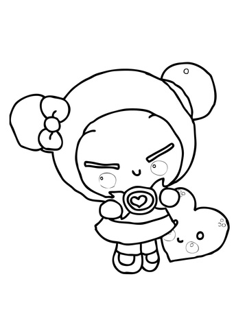 Pucca Is Sucking On A Dummy Coloring Page